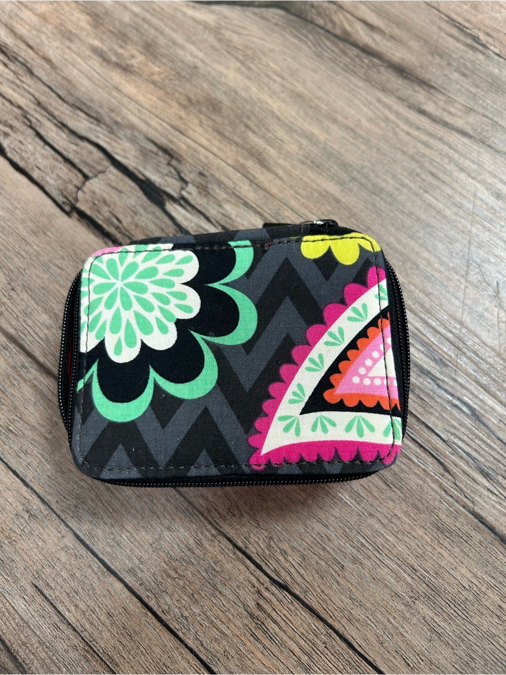 Vera Bradley Black Mini Bag with Pink, Green, Yellow and Orange Accents